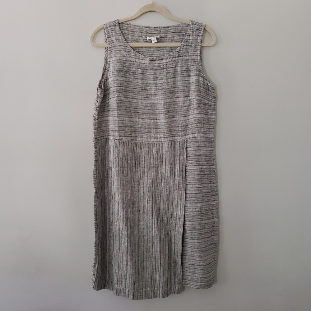 J Jill Pure‎ Jill Linen Coastal Shift Dress SMALL Lagenlook Sleeveless Neutral
